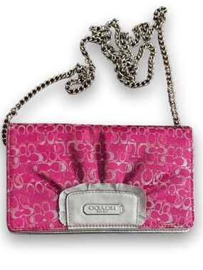 Y2K Coach Hot Pink Metallic Signature Flap Crossbody Bag